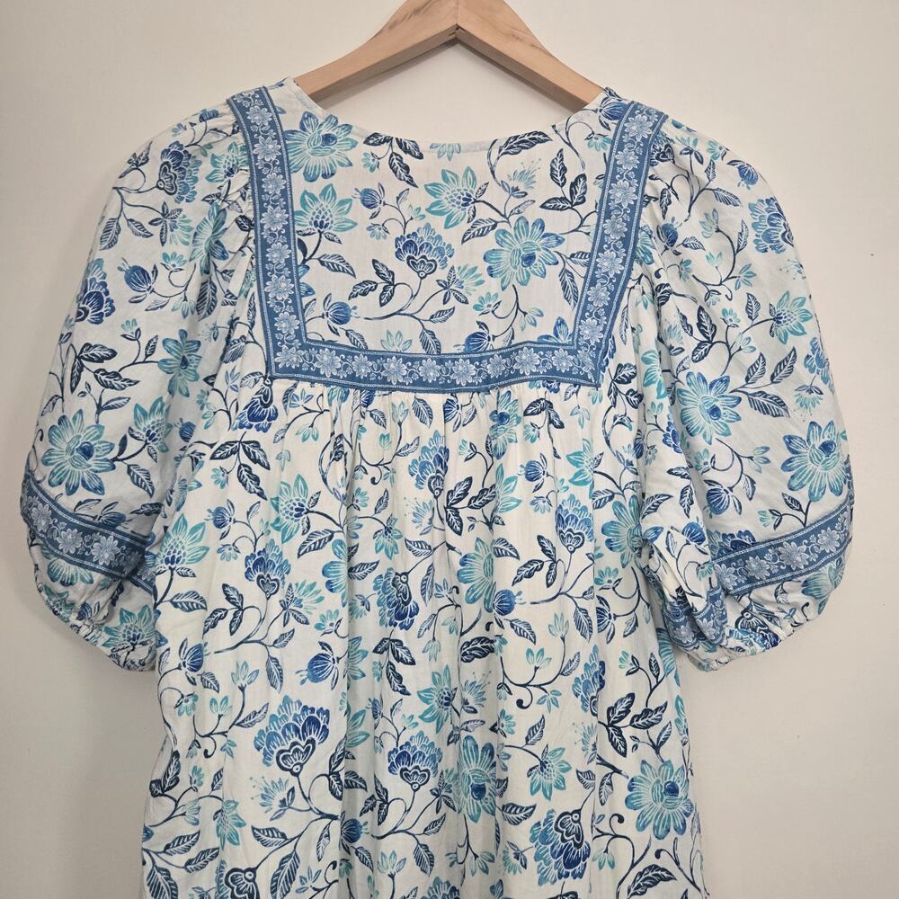 Old Navy Puff Sleeve Floral Printed Mini Swing Dress Size M Blue White Summer - Picture 10 of 12